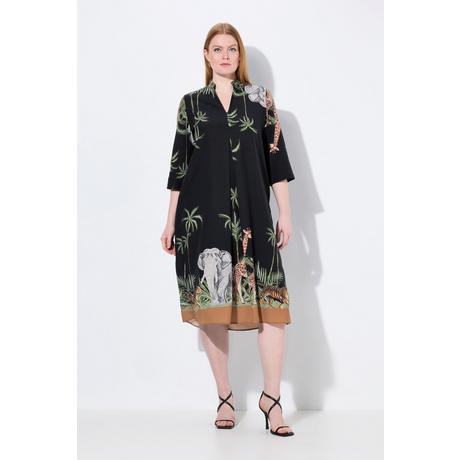 Ulla Popken Abito midi Lyocell Stampa Animalier Collo Camicia Maniche 3/4  