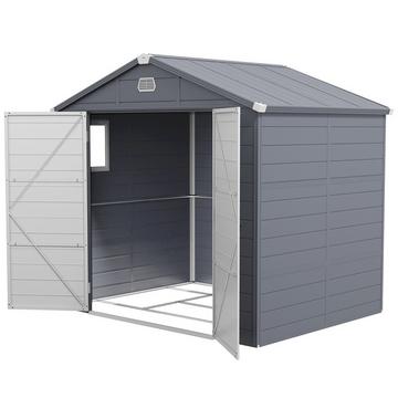 Gerätehaus 4,1m³, Gartenhaus mit Pultdach, 240 x 190 x 180/228 cm, Geräteschuppen mit Abschließbar Tür, Fenster, Fahrradgarage, Gartenschrank aus Aluminium, für Hinterhof, Garten, Grau