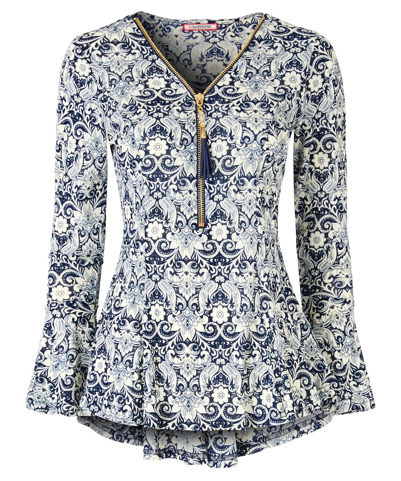 Joe Browns Top Cerniera Sovrapposizione Pizzo Maniche a Tromba  