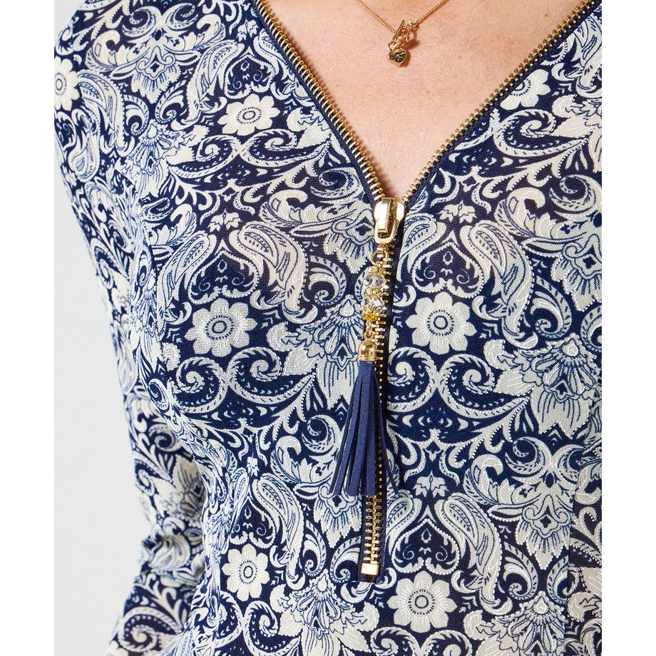 Joe Browns Oberteil Reissverschluss Spitzen-Overlay Trompetenärmel  