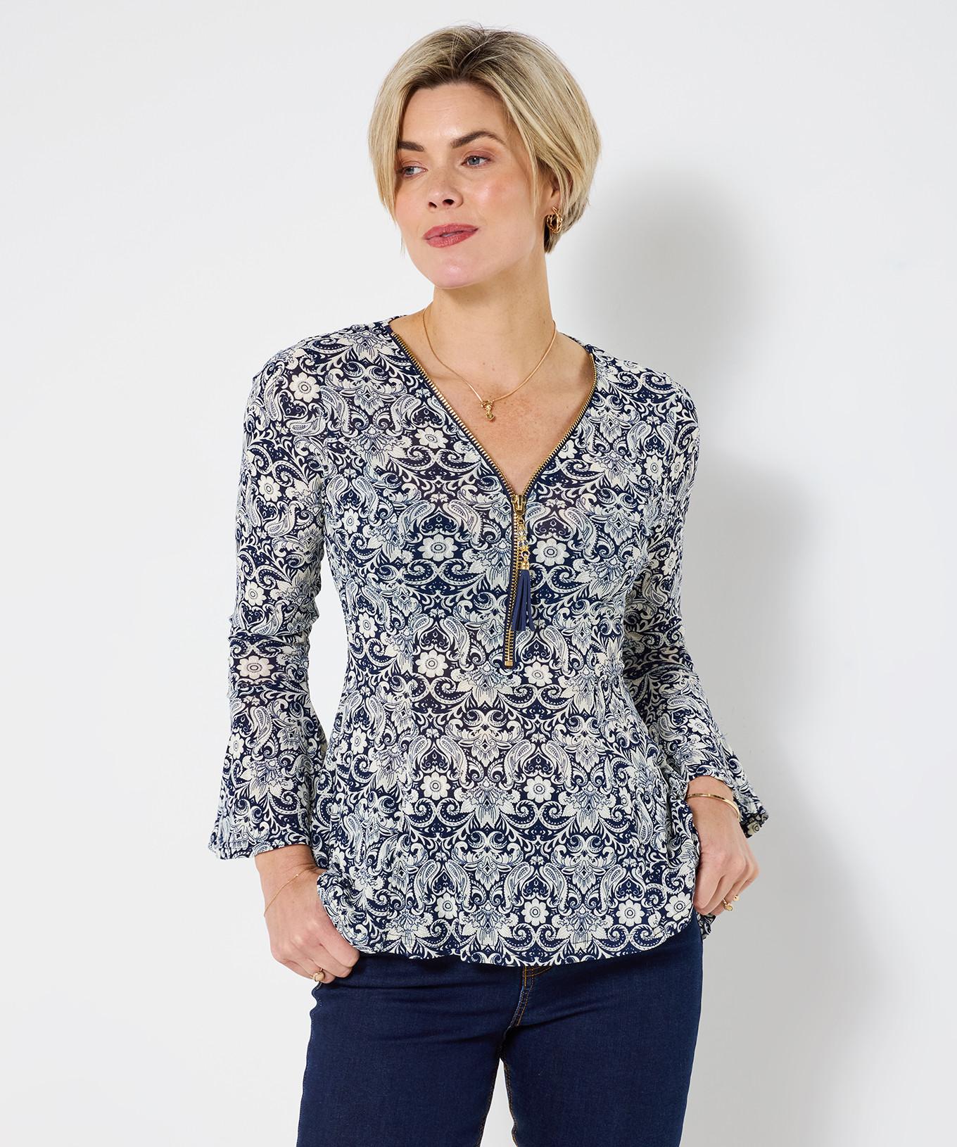 Joe Browns Top Cerniera Sovrapposizione Pizzo Maniche a Tromba  