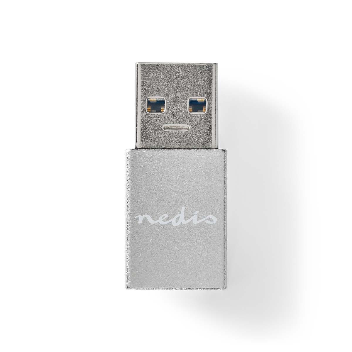 Nedis  Adaptateur USB-A | USB 3.2 Gen 1 | USB-A mâle | USB-C™ femelle | 5 Gbps | rond | nickelé | argenté | verrouillé 