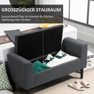 Northio Panca Con Vano Portaoggetti, Panca Imbottita, Sgabello, Cassapanca, Portata Fino A 130 Kg, Tocco Di Lino, Legno Di Caucciù, Grigio Scuro, 116 X 44 X 58 Cm  