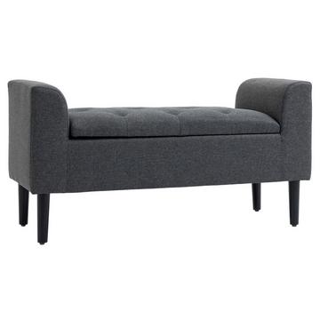 Panca Con Vano Portaoggetti, Panca Imbottita, Sgabello, Cassapanca, Portata Fino A 130 Kg, Tocco Di Lino, Legno Di Caucciù, Grigio Scuro, 116 X 44 X 58 Cm