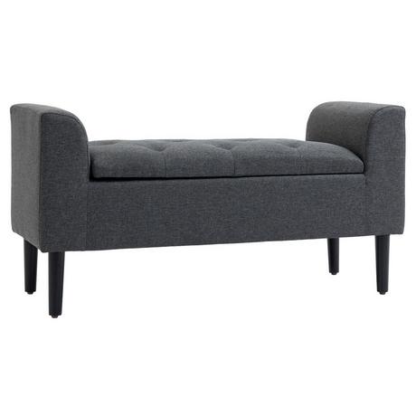 Northio Panca Con Vano Portaoggetti, Panca Imbottita, Sgabello, Cassapanca, Portata Fino A 130 Kg, Tocco Di Lino, Legno Di Caucciù, Grigio Scuro, 116 X 44 X 58 Cm  