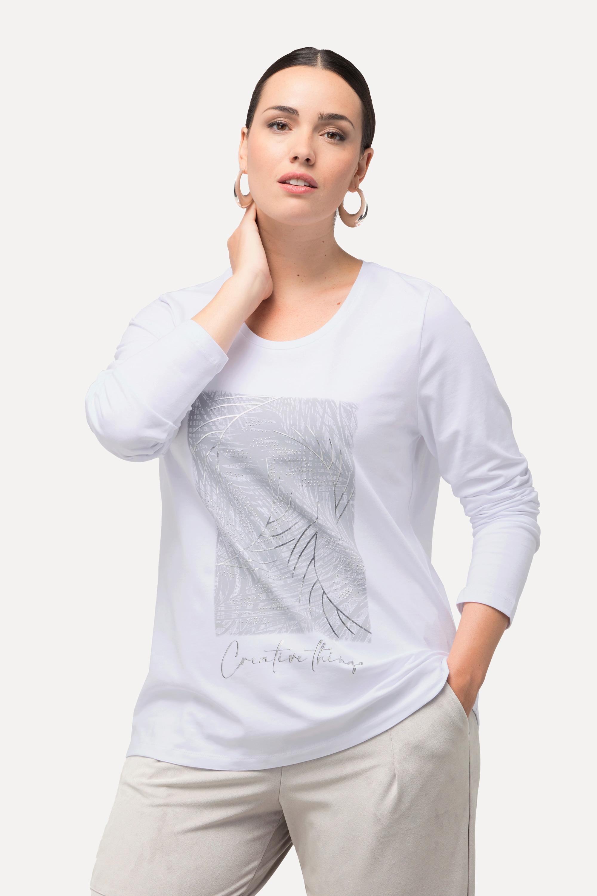 Ulla Popken  Shirt, Metallic-Druck, Rundhals, Langarm 