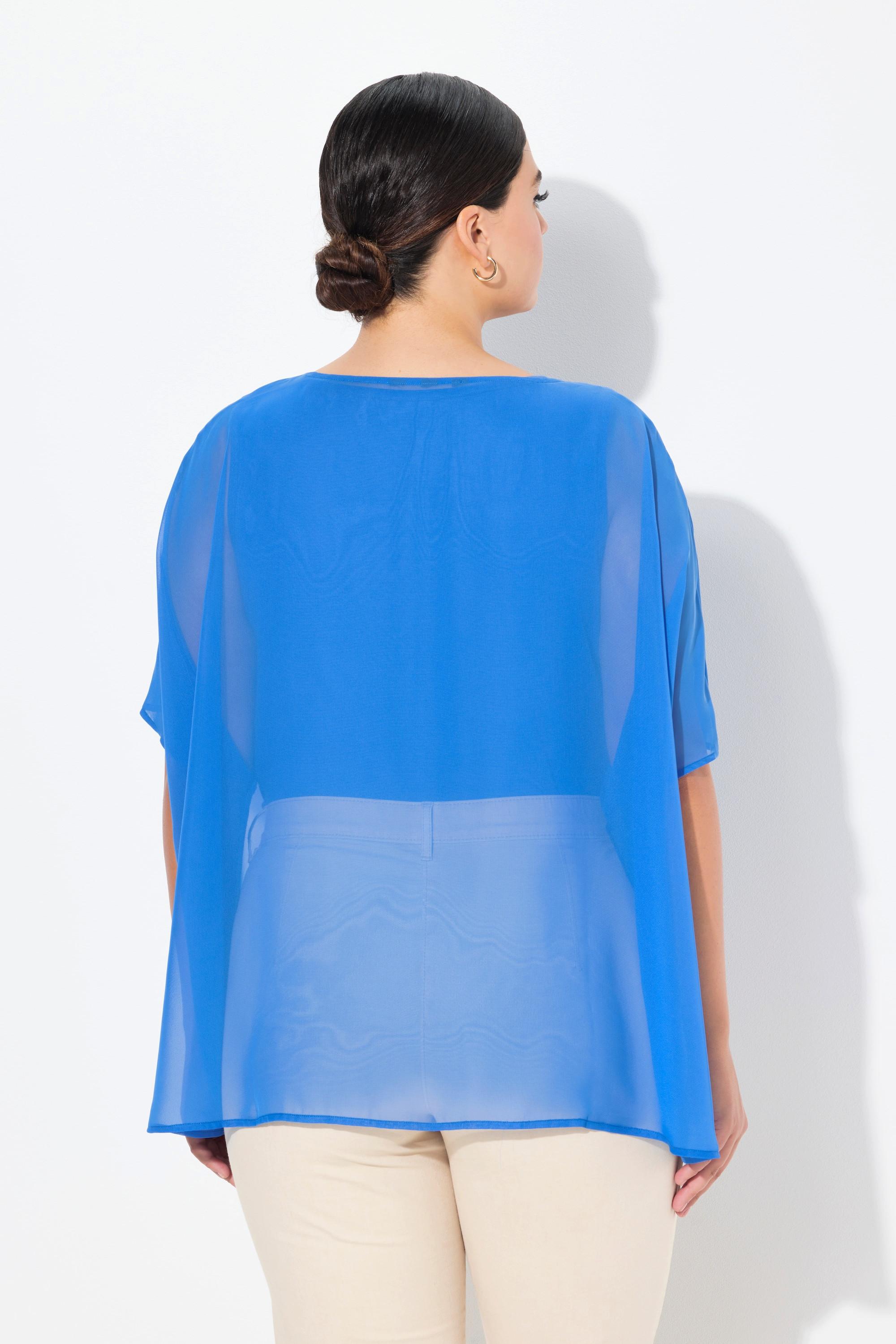 Ulla Popken  Blusa di chiffon dal taglio oversize con scollo rotondo e mezze maniche 