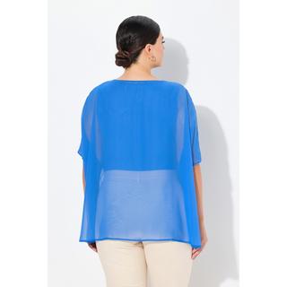 Ulla Popken  Blusa di chiffon dal taglio oversize con scollo rotondo e mezze maniche 