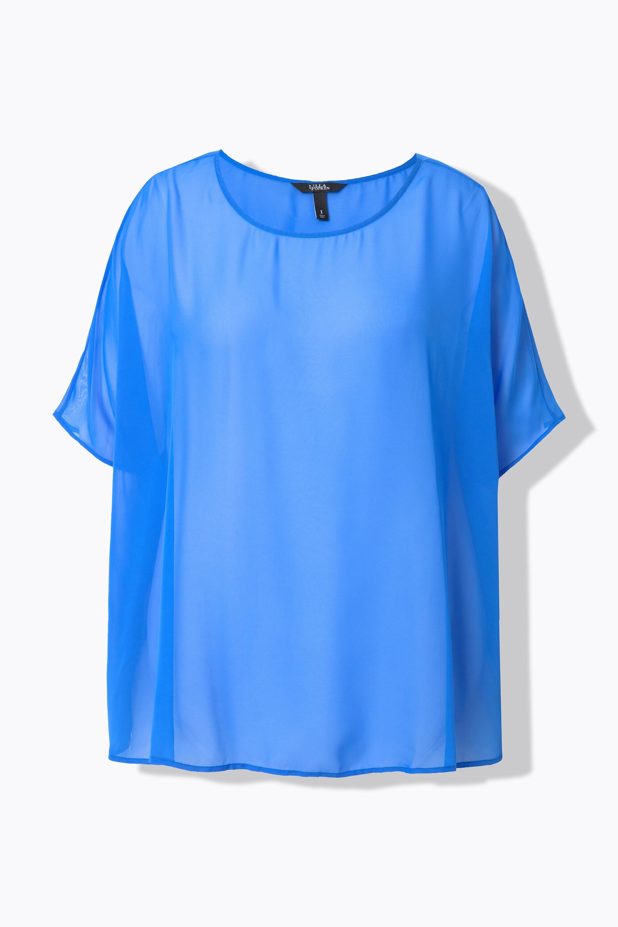 Ulla Popken  Blusa di chiffon dal taglio oversize con scollo rotondo e mezze maniche 