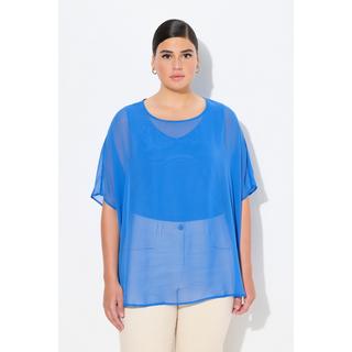 Ulla Popken  Blusa di chiffon dal taglio oversize con scollo rotondo e mezze maniche 