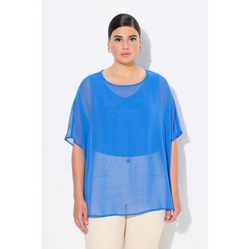 Blusa di chiffon dal taglio oversize con scollo rotondo e mezze maniche