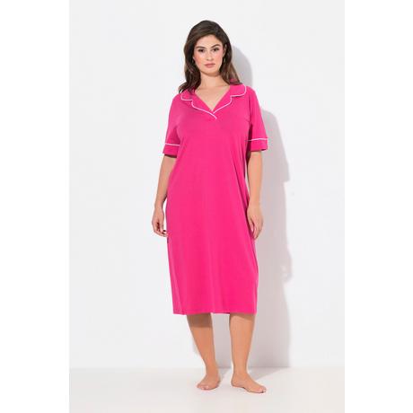 Ulla Popken  Chemise de nuit, col à revers et manches courtes, passepoils fantaisie 