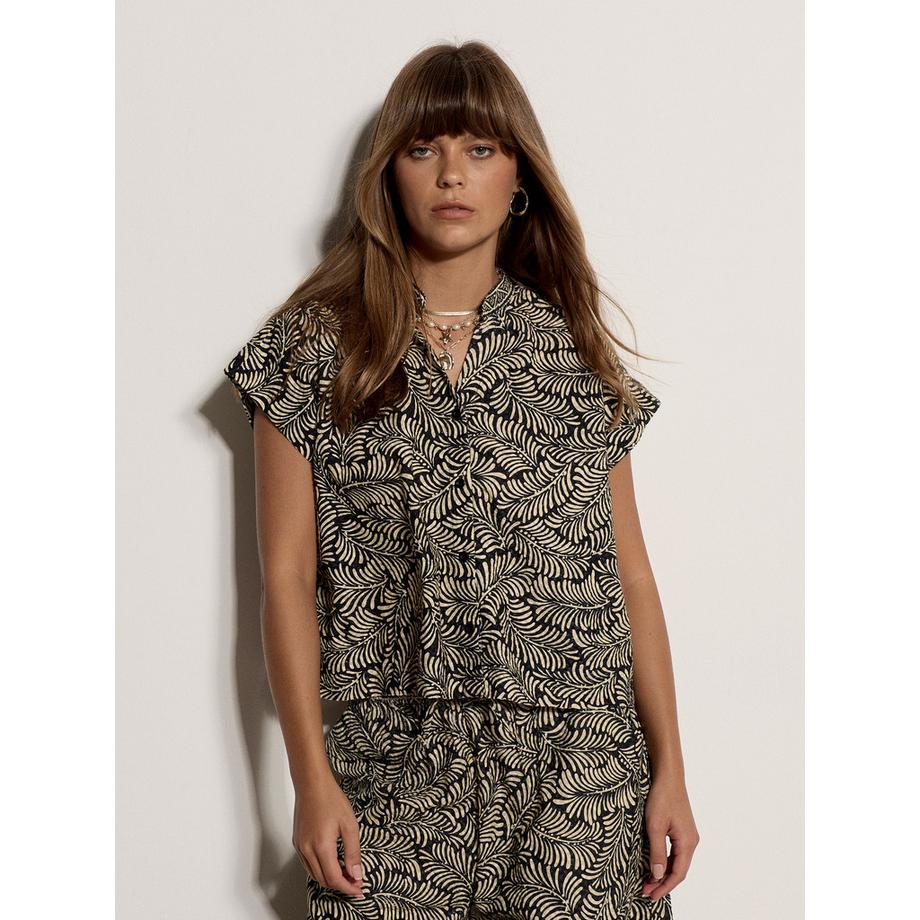 Chemise en coton à imprimé de feuilles