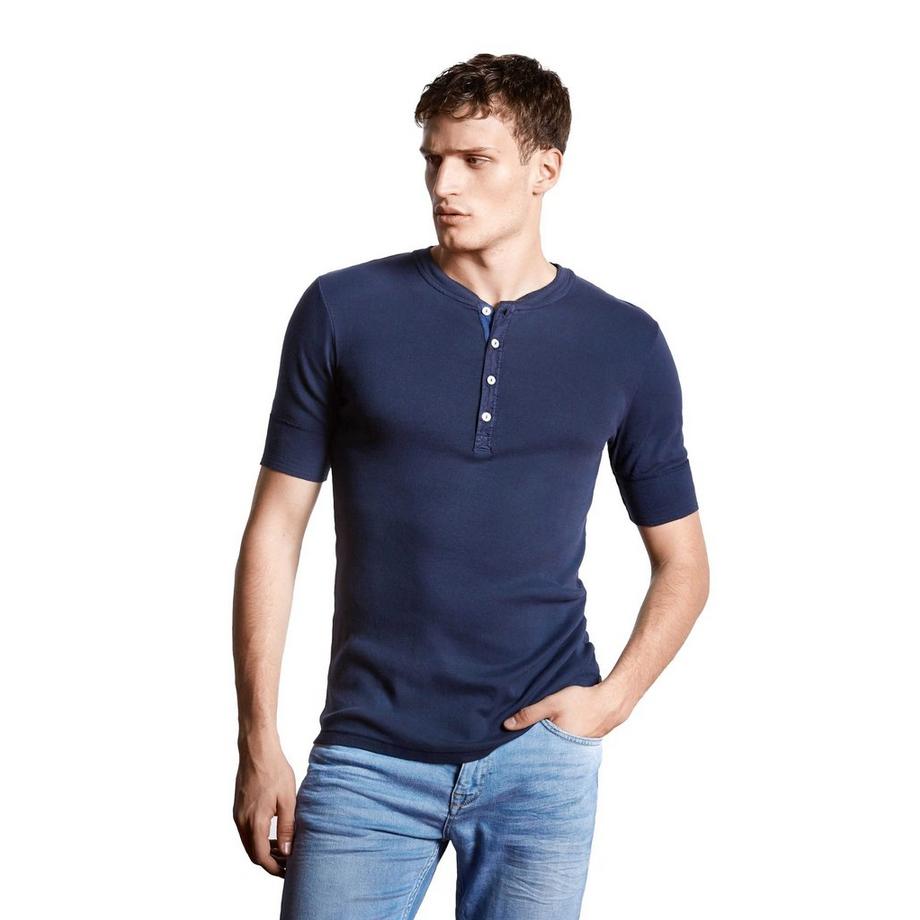 Schiesser Revival T-shirt Henley Retro Vestibilità Comoda  