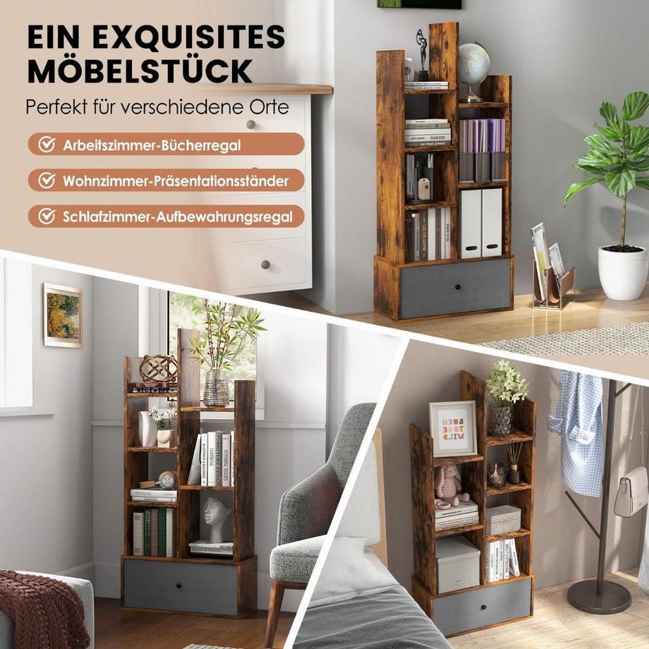 Northix Offenes Bücherregal mit 7 Ebenen und Schublade  