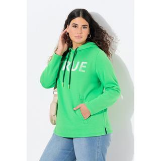 Ulla Popken  Sweat-shirt à capuche avec cordon de serrage, manches longues et poches, message TRUE 