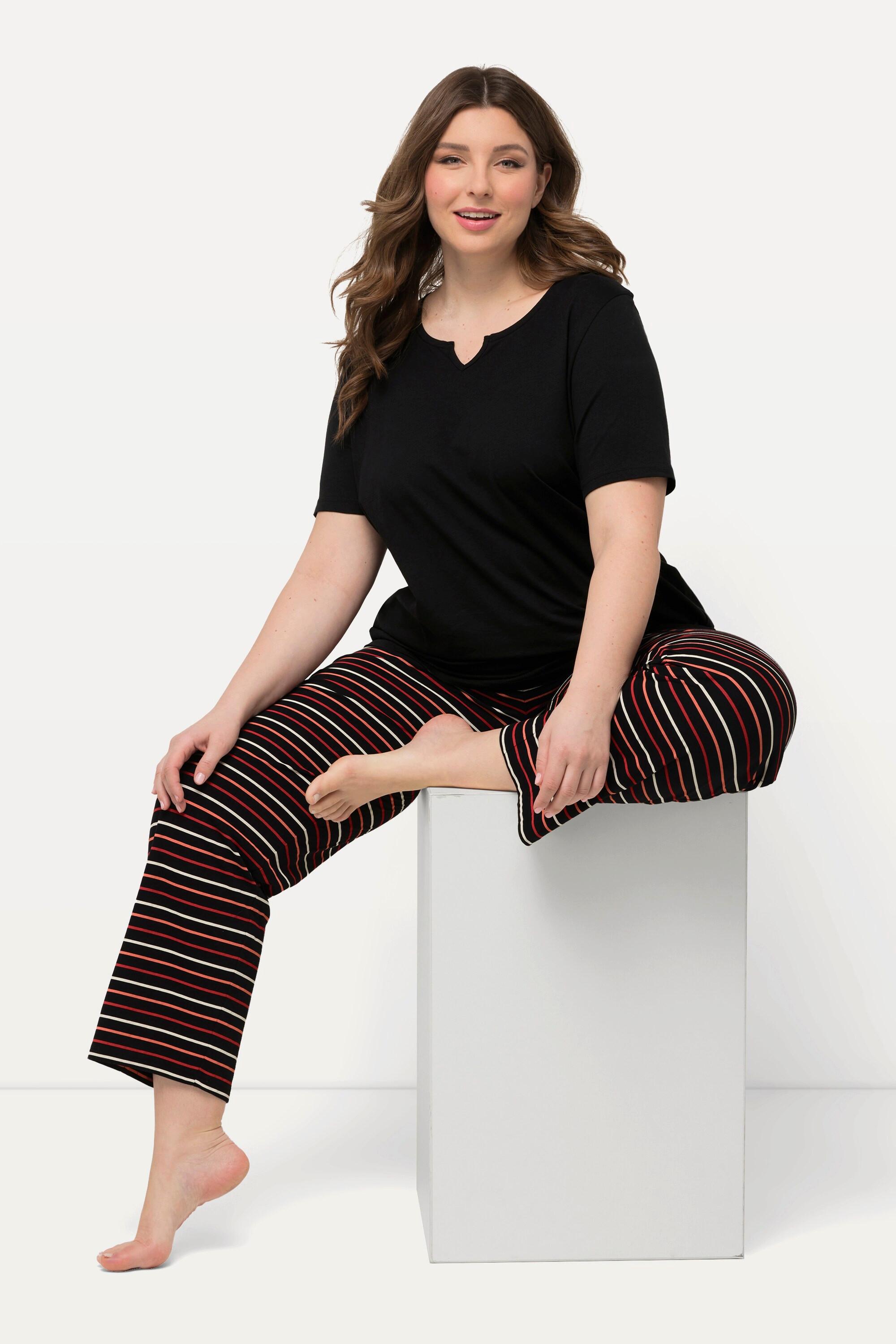 Ulla Popken Pyjama rayé col tunisien manches courtes  