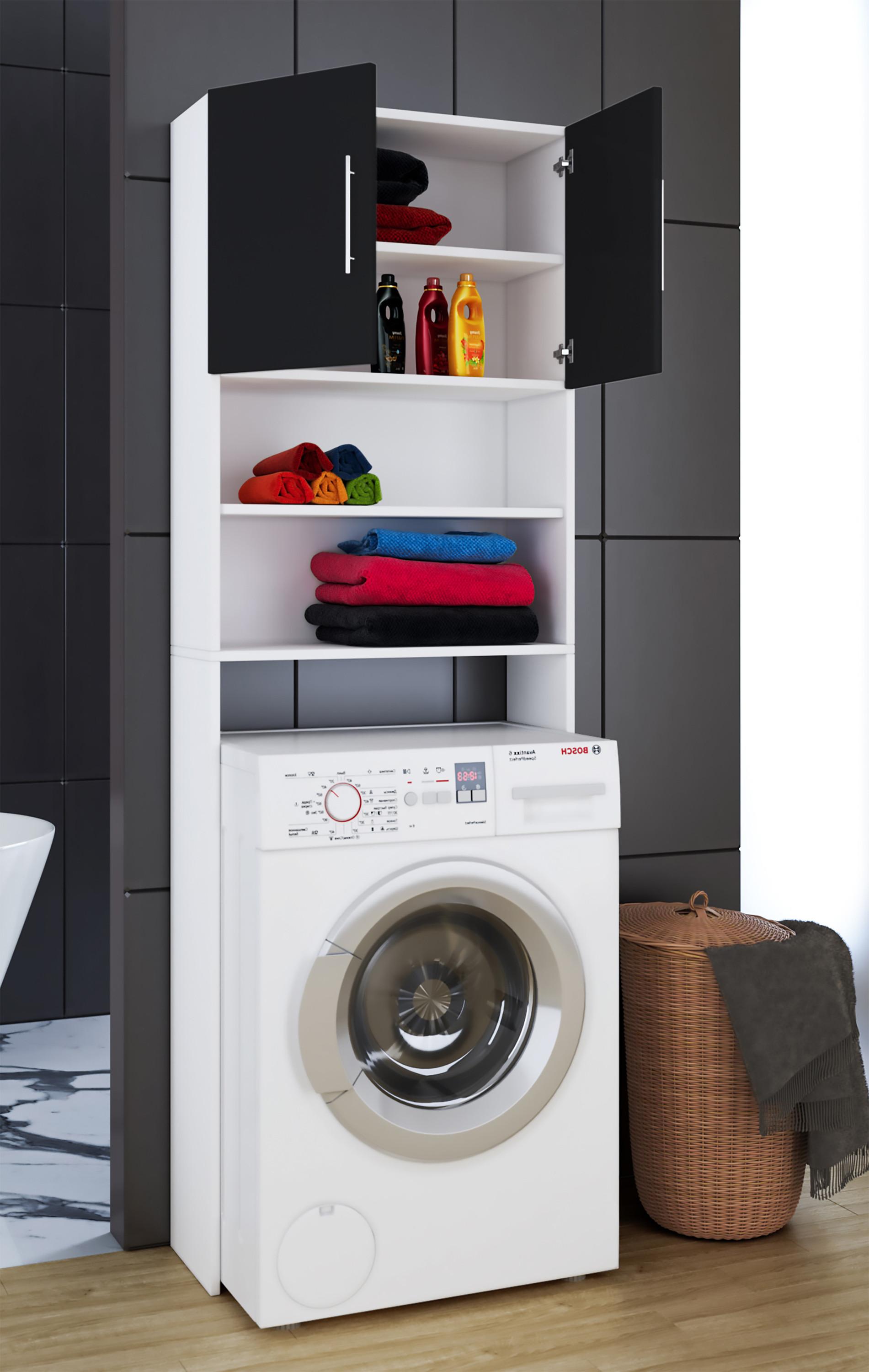 VCM Waschmaschinenschrank | Praktischer Überbauschrank mit viel Stauraum | Maße ca. B. 64 x H. 190 x T. 25 cm | Waschmaschinenregal für Bad und Waschküche  