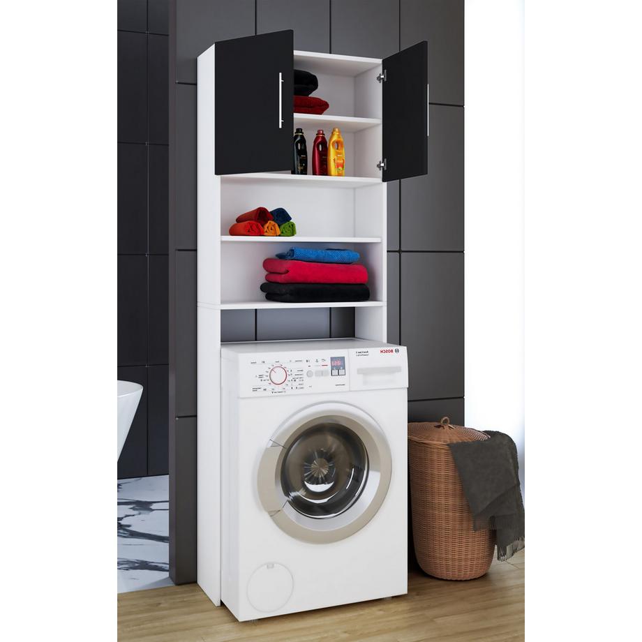 VCM Waschmaschinenschrank | Praktischer Überbauschrank mit viel Stauraum | Maße ca. B. 64 x H. 190 x T. 25 cm | Waschmaschinenregal für Bad und Waschküche  