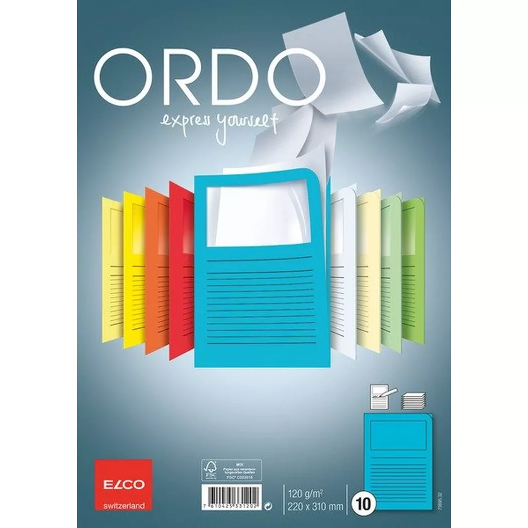 elco – Organisationsmappen Ordo A4 73695.32 intensivblau, Fenster 10 Stück, One Size