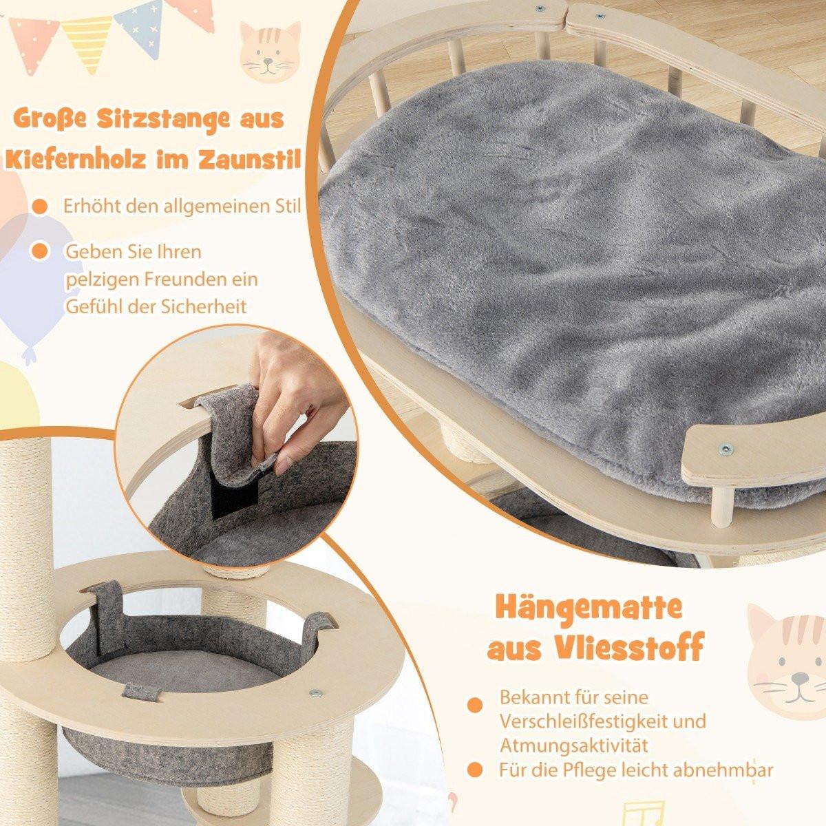 Northio  Arbre à chat en bois à 6 étages avec hamac & 4 plans de couchage & 3 griffoirs 66 x 66 x 150 cm 