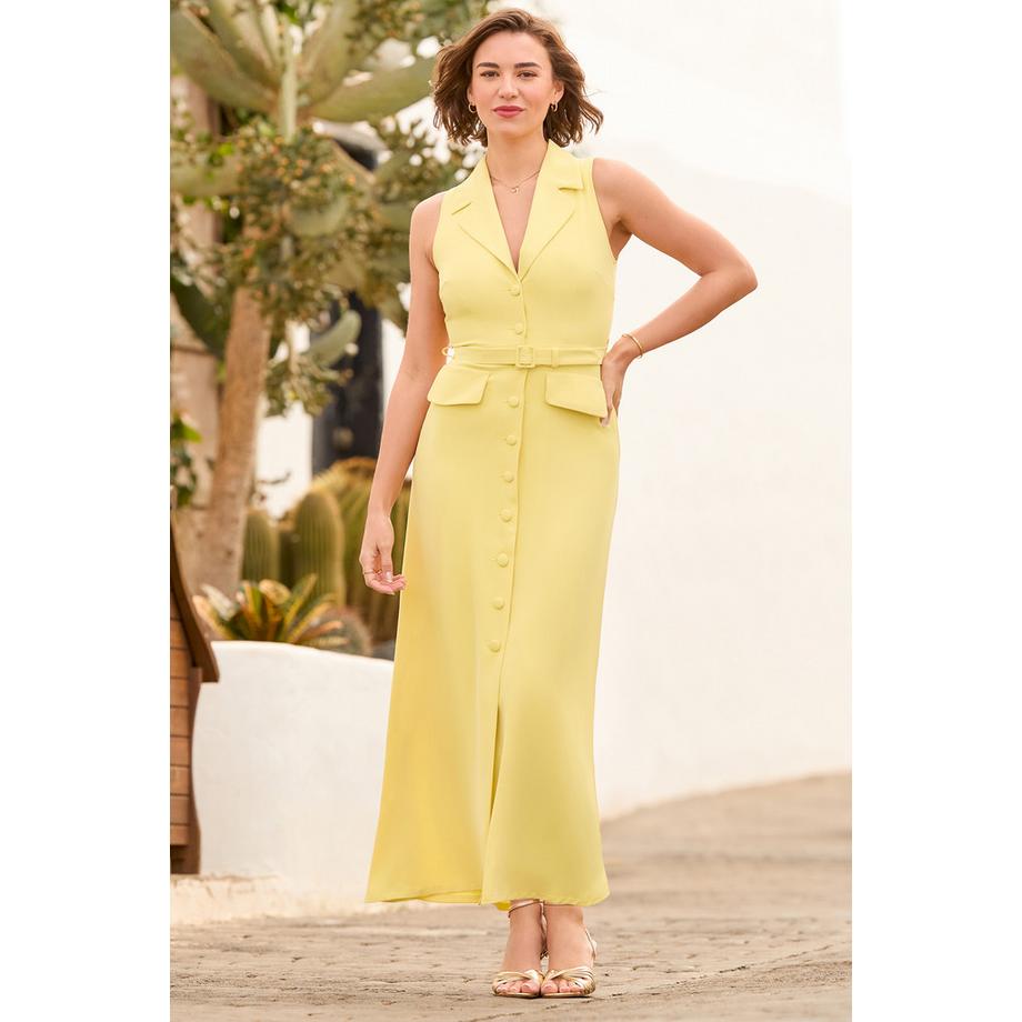 Maxikleid mit Knopfleiste, Kragen und Gürtel