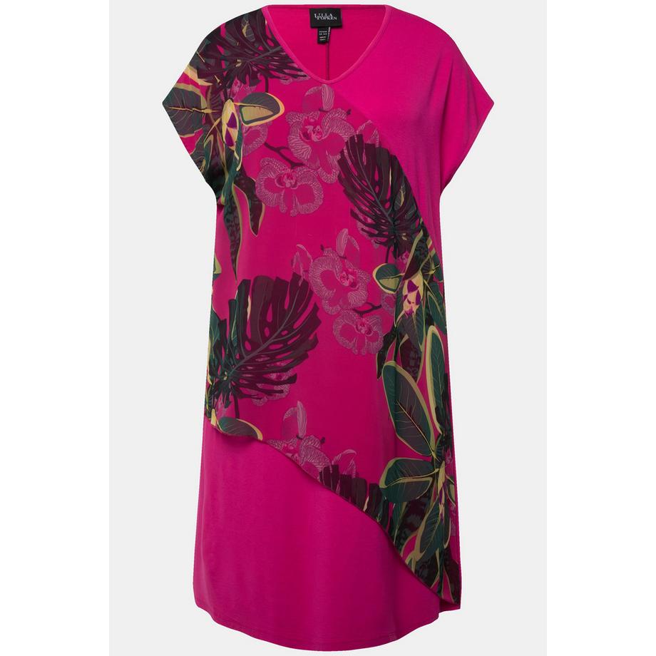 Ulla Popken Jersey Chiffon Blüten V-Ausschnitt Halbarm Kleid  