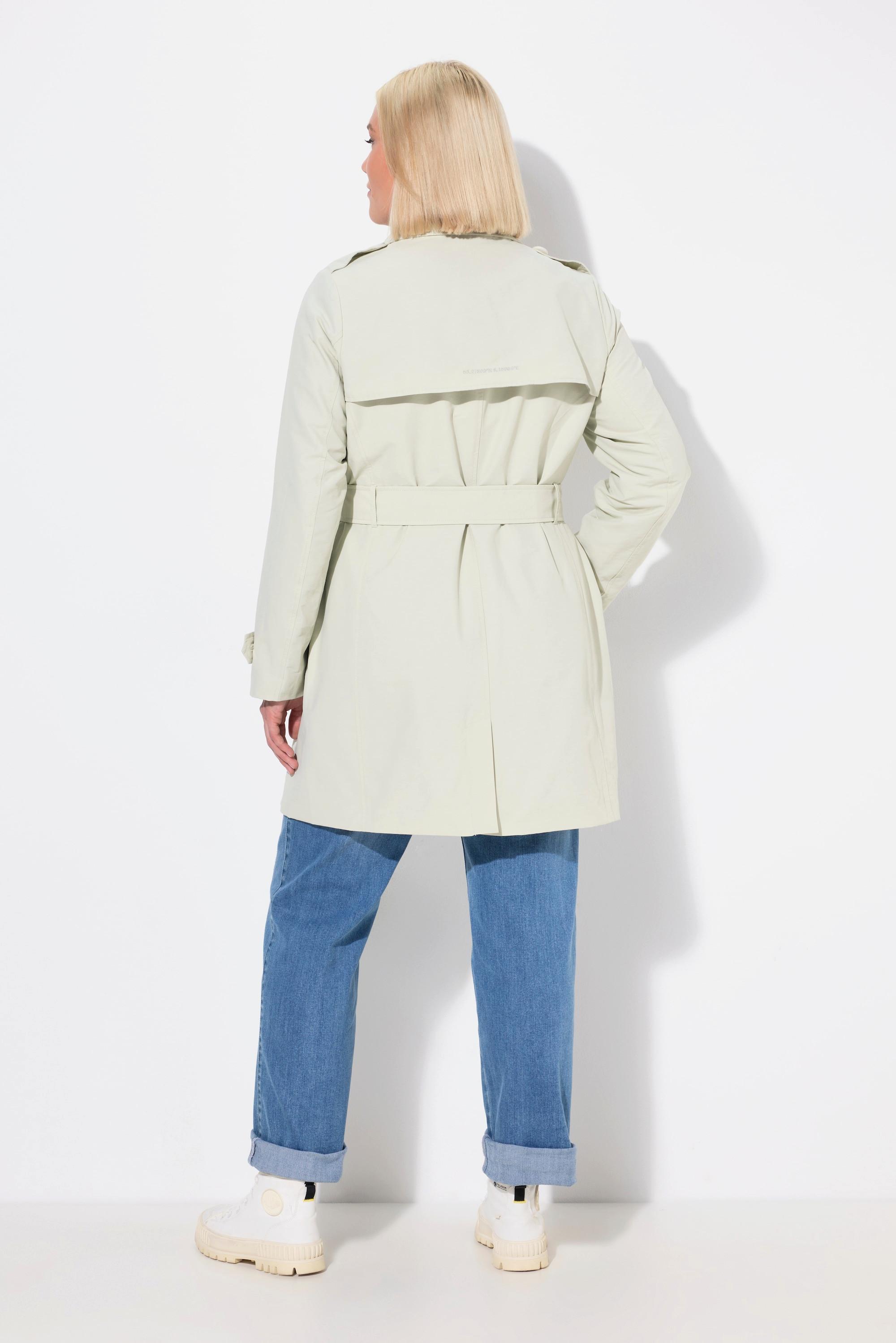 Ulla Popken Trenchcoat A-Linie Hemdkragen Bindegürtel  
