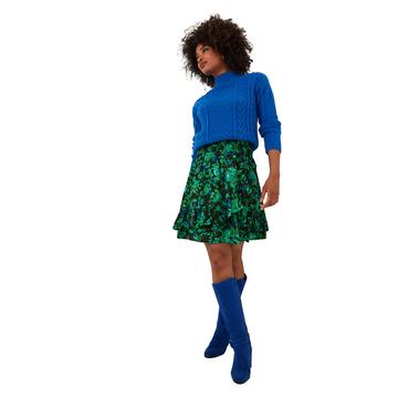 Jupe Mini Volantée Florale Bleu Cobalt