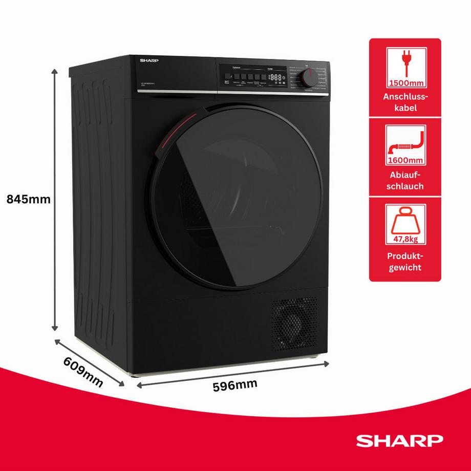 SHARP Sèche-linge 10kg, KD-WNHB0S9GMC, noir, WiFi  