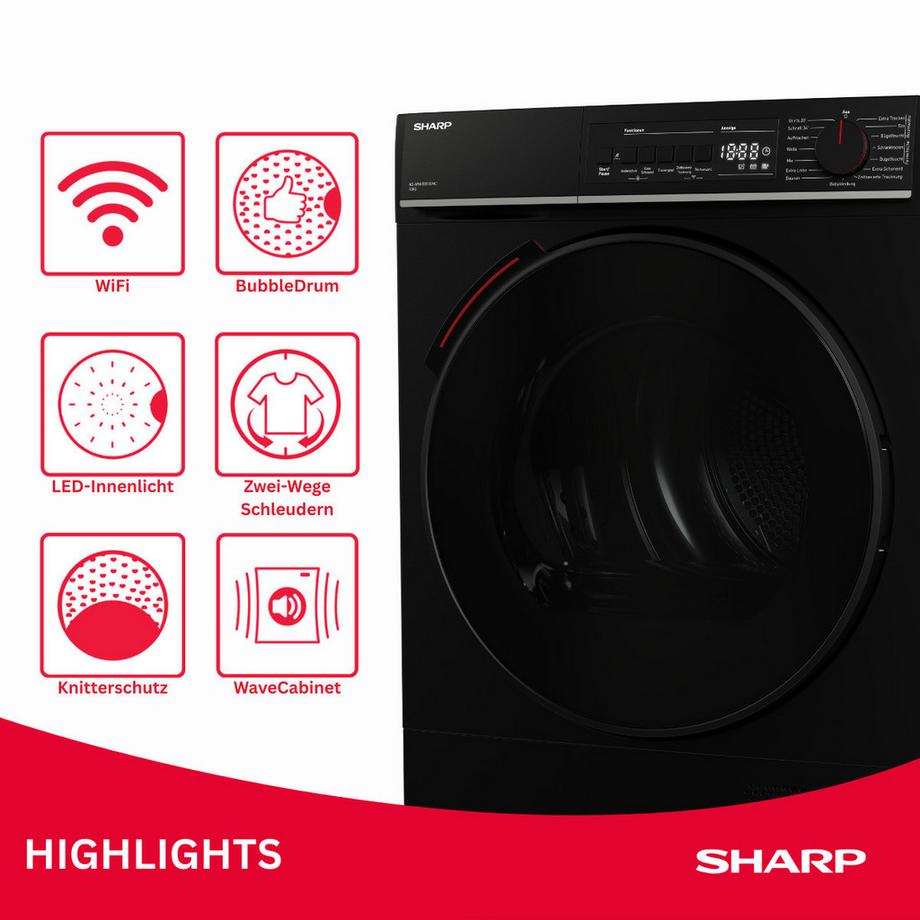 SHARP Sèche-linge 10kg, KD-WNHB0S9GMC, noir, WiFi  