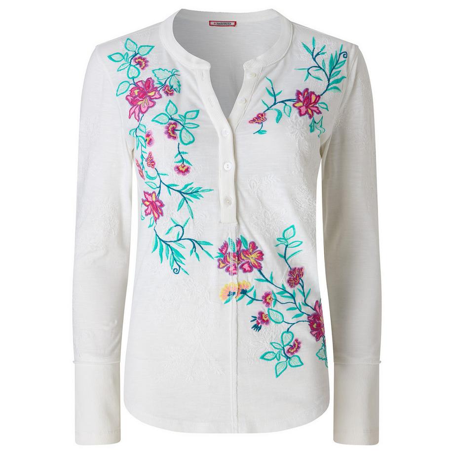 Joe Browns Jersey-Shirt mit Blumenstickerei und Knopfleiste  
