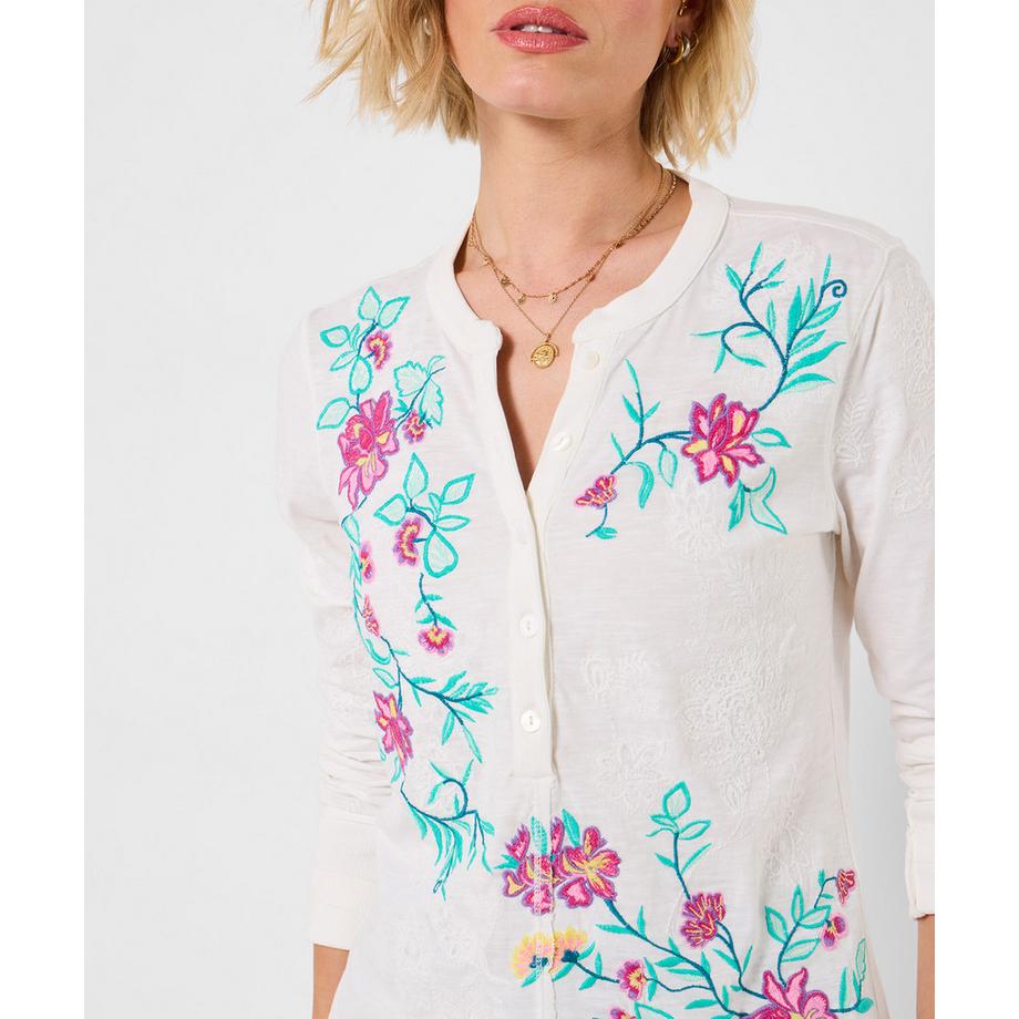 Joe Browns Jersey-Shirt mit Blumenstickerei und Knopfleiste  