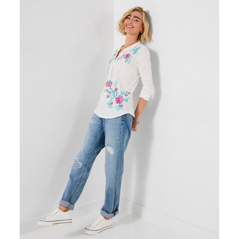 Joe Browns Jersey-Shirt mit Blumenstickerei und Knopfleiste  
