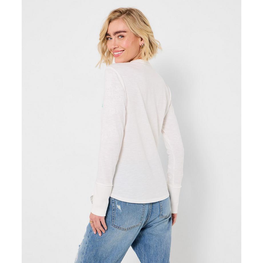 Joe Browns Jersey-Shirt mit Blumenstickerei und Knopfleiste  