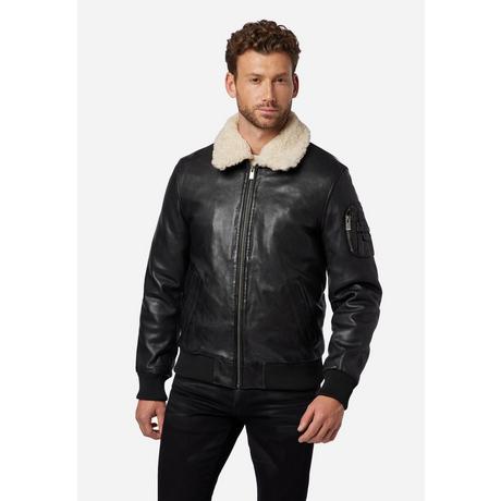 RICANO  Veste en cuir pour hommes M-Bomber - Blouson aviateur avec col en peau de mouton 