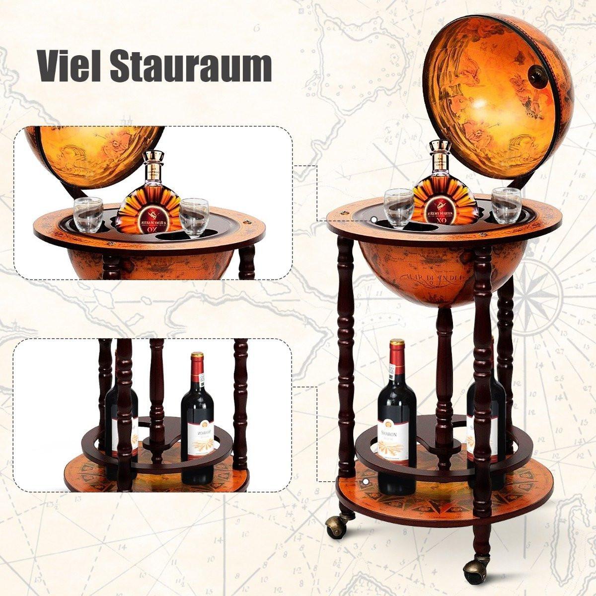 B2X Globusbar Barwagen Globus Bar Hausbar Servierwagen Weinregal mit Rollen  