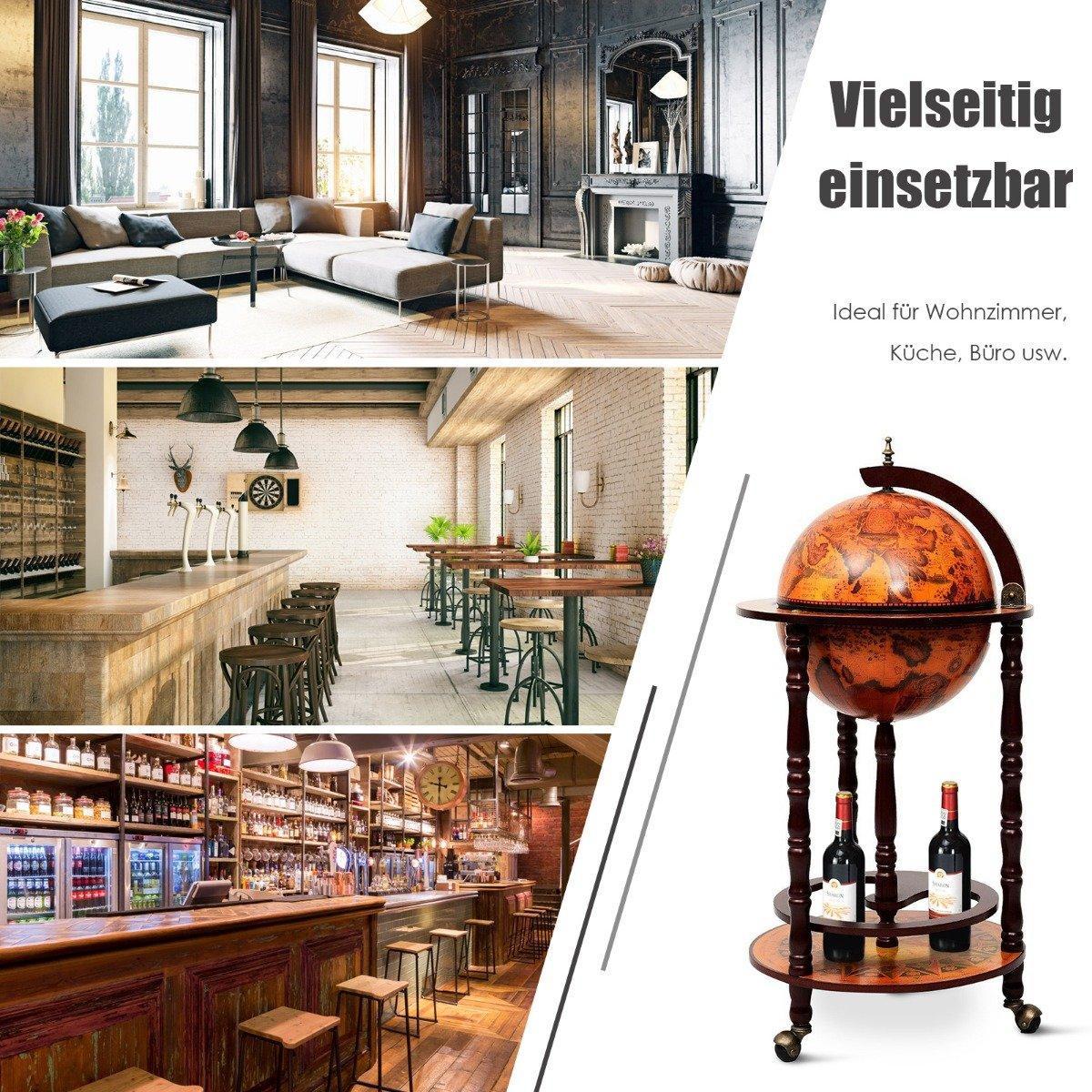 B2X Globusbar Barwagen Globus Bar Hausbar Servierwagen Weinregal mit Rollen  
