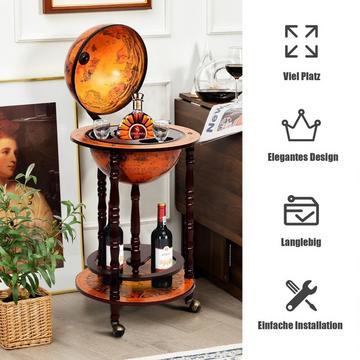 Globusbar Barwagen Globus Bar Hausbar Servierwagen Weinregal mit Rollen