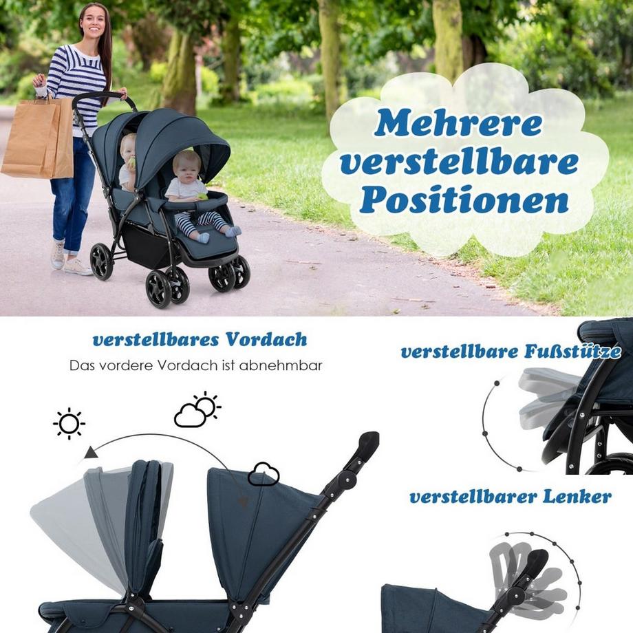 Northix  Poussette double, sièges réglables 