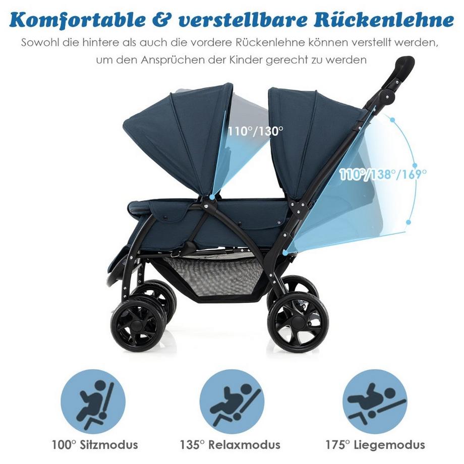 Northix  Poussette double, sièges réglables 