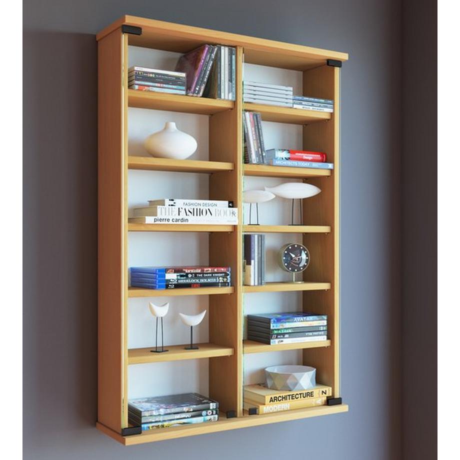 VCM Holz CD DVD Wandregal/Wandvitrine | Vitrine mit 2 ESG-Sicherheitsglastüren. | Maße: H. 92 x B. 60 x T. 18 cm | 10 variable Einlegeböden - Zuntisa  