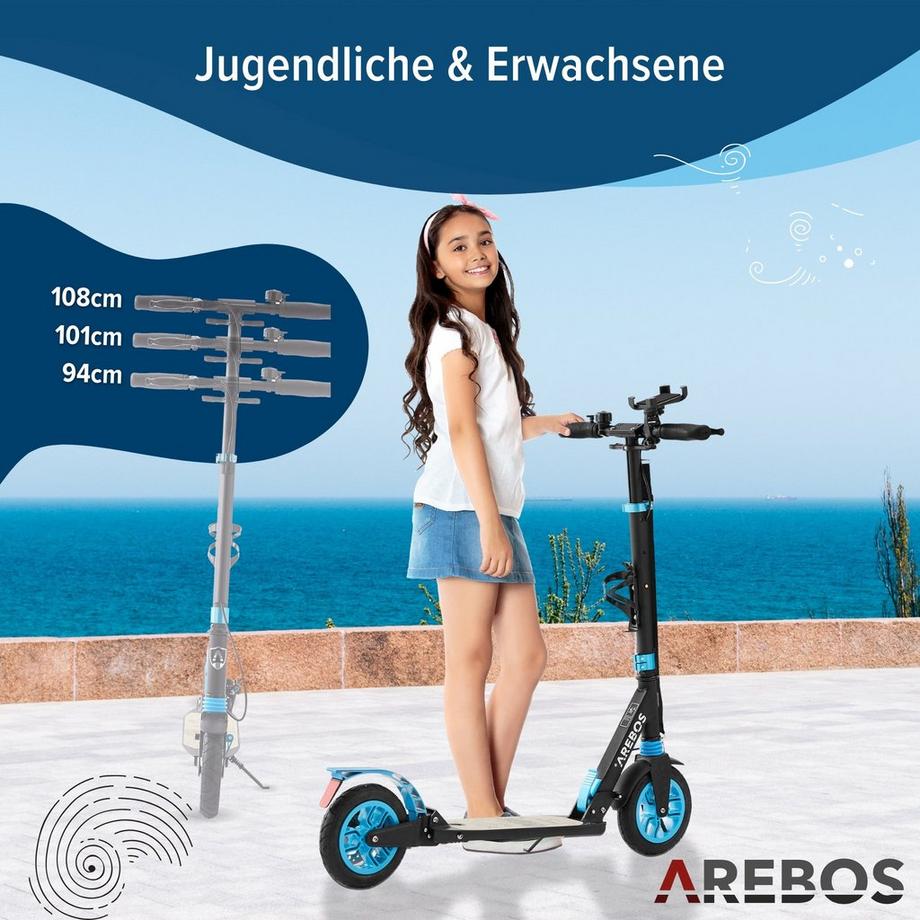 Arebos  Tretroller Scooter Kickroller Cityroller | bis 100 kg | mit Luftreifen 