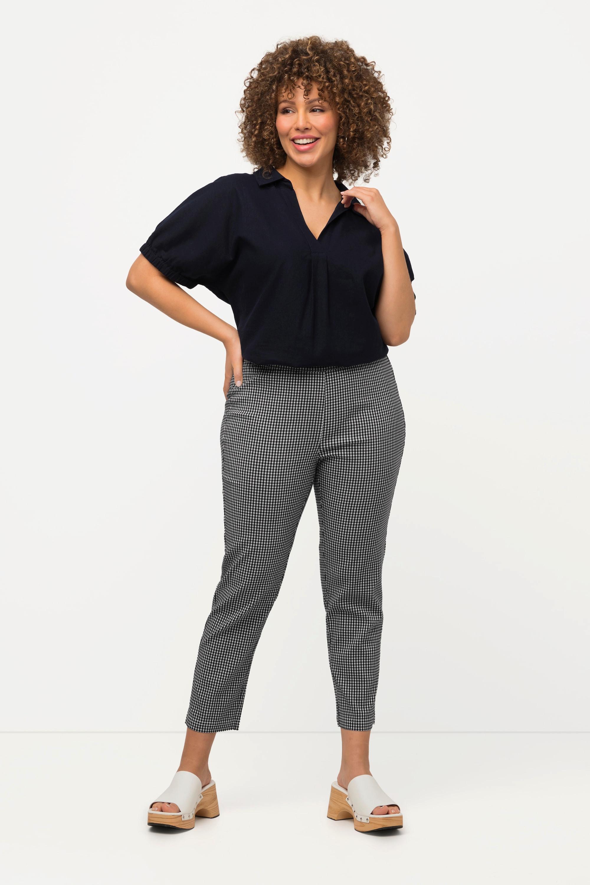 Ulla Popken  Pantalon 7/8 Sienna. Tissu bengaline hautement élastique. Imprimé à carreaux vichy. 