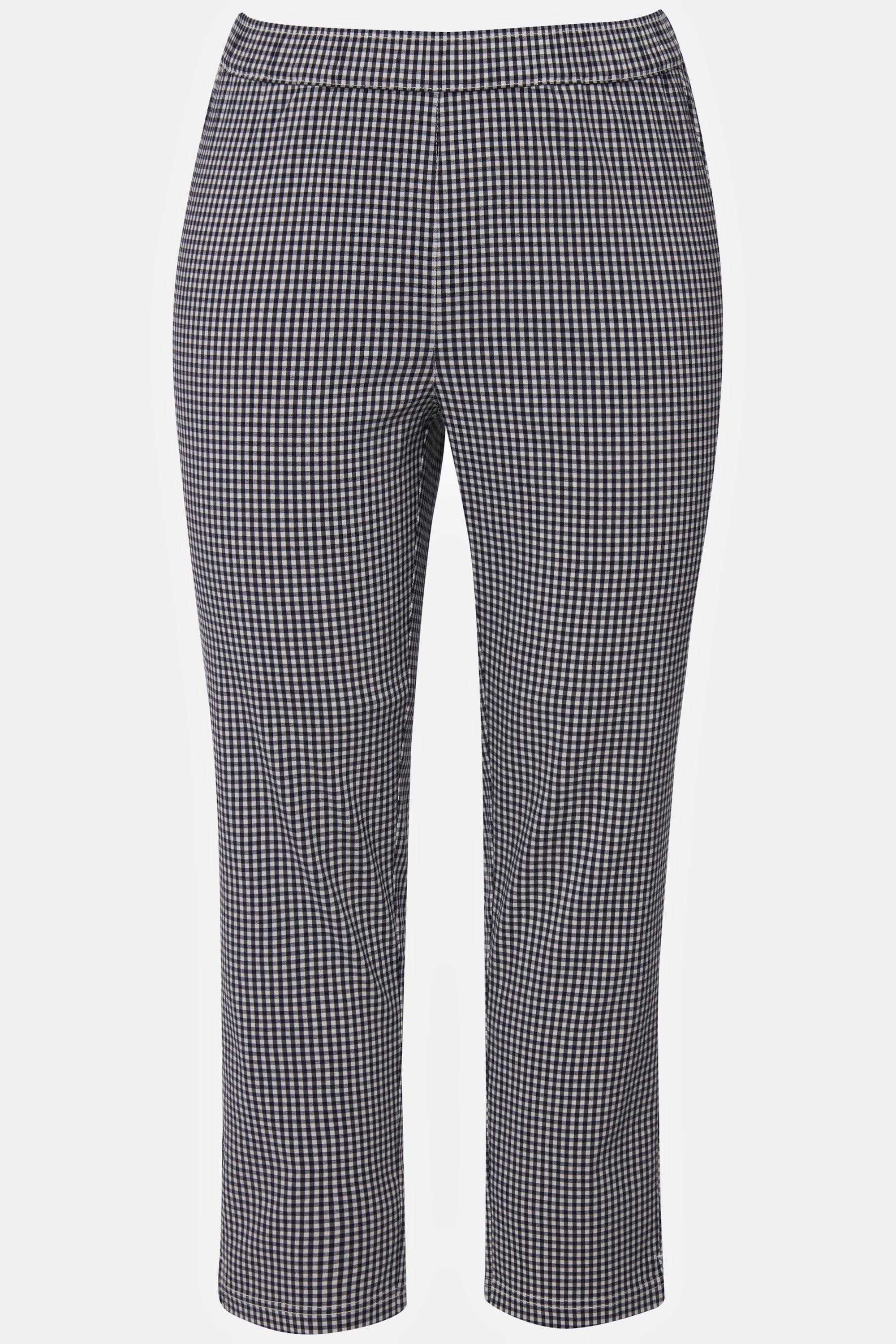 Ulla Popken  Pantalon 7/8 Sienna. Tissu bengaline hautement élastique. Imprimé à carreaux vichy. 