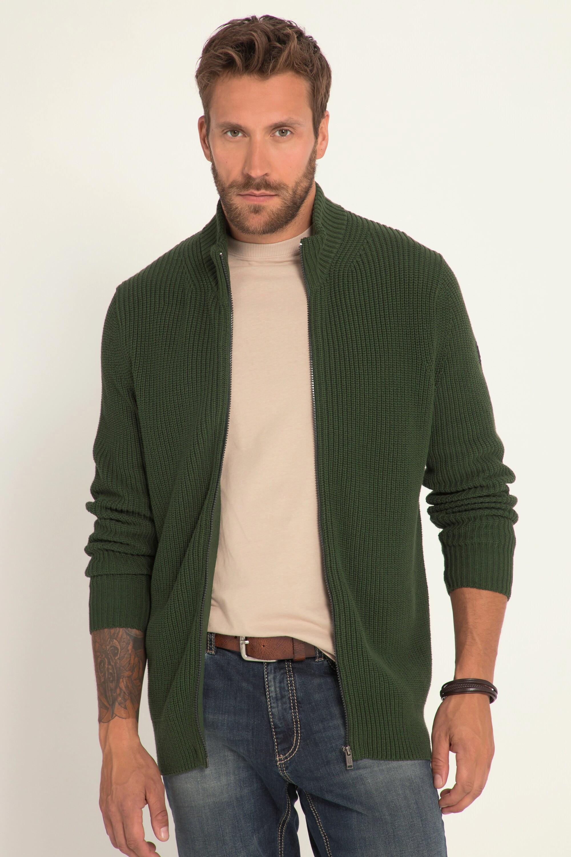 JP1880  Cardigan in maglia grossa a costine con collo alto e zip 