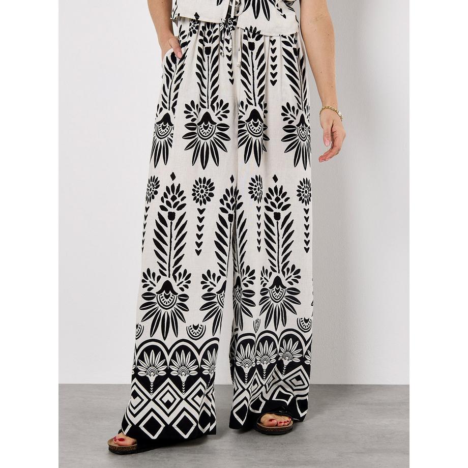 Floral Border Wide-Leg Trousers