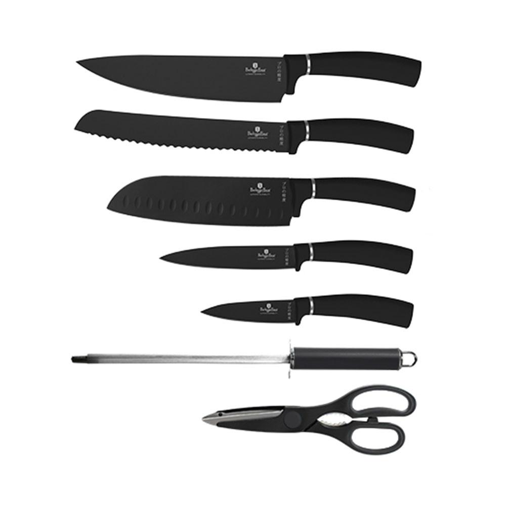 Berlinger Set de couteaux 8 pièces avec bloc en acrylique Black Silver Collection  