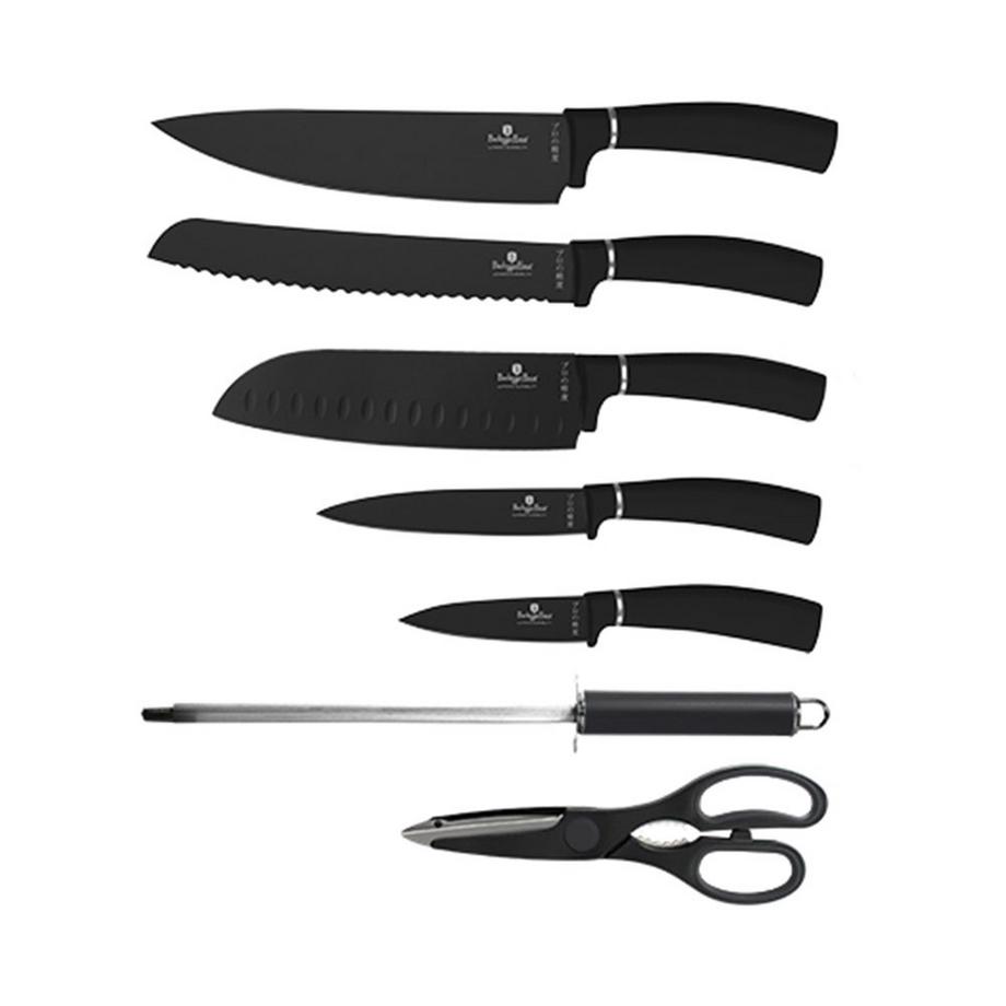 Berlinger Set de couteaux 8 pièces avec bloc en acrylique Black Silver Collection  