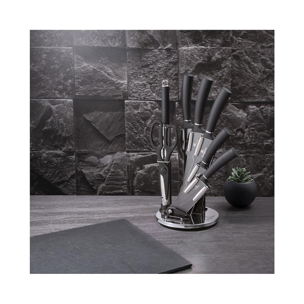 Berlinger Set de couteaux 8 pièces avec bloc en acrylique Black Silver Collection  